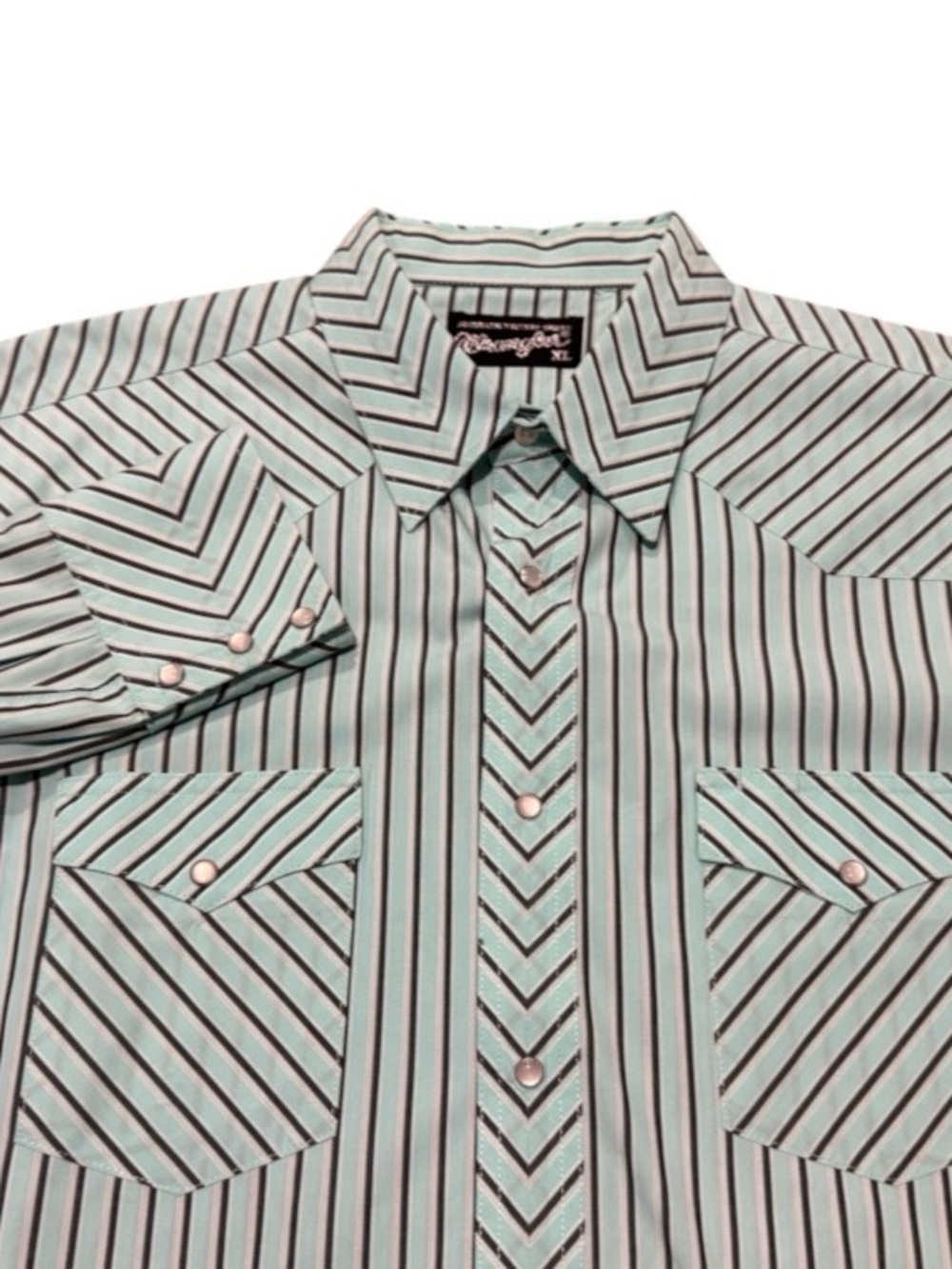 Wrangler Men's Pearl Snap Long Sleeve Shirt Size XL Mint/Teal Stripe Western